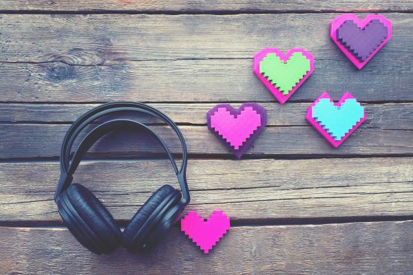 Podcast headphones with hearts emotional healing Podcast headphones with hearts emotional healing