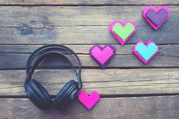 Podcast headphones with hearts emotional healing