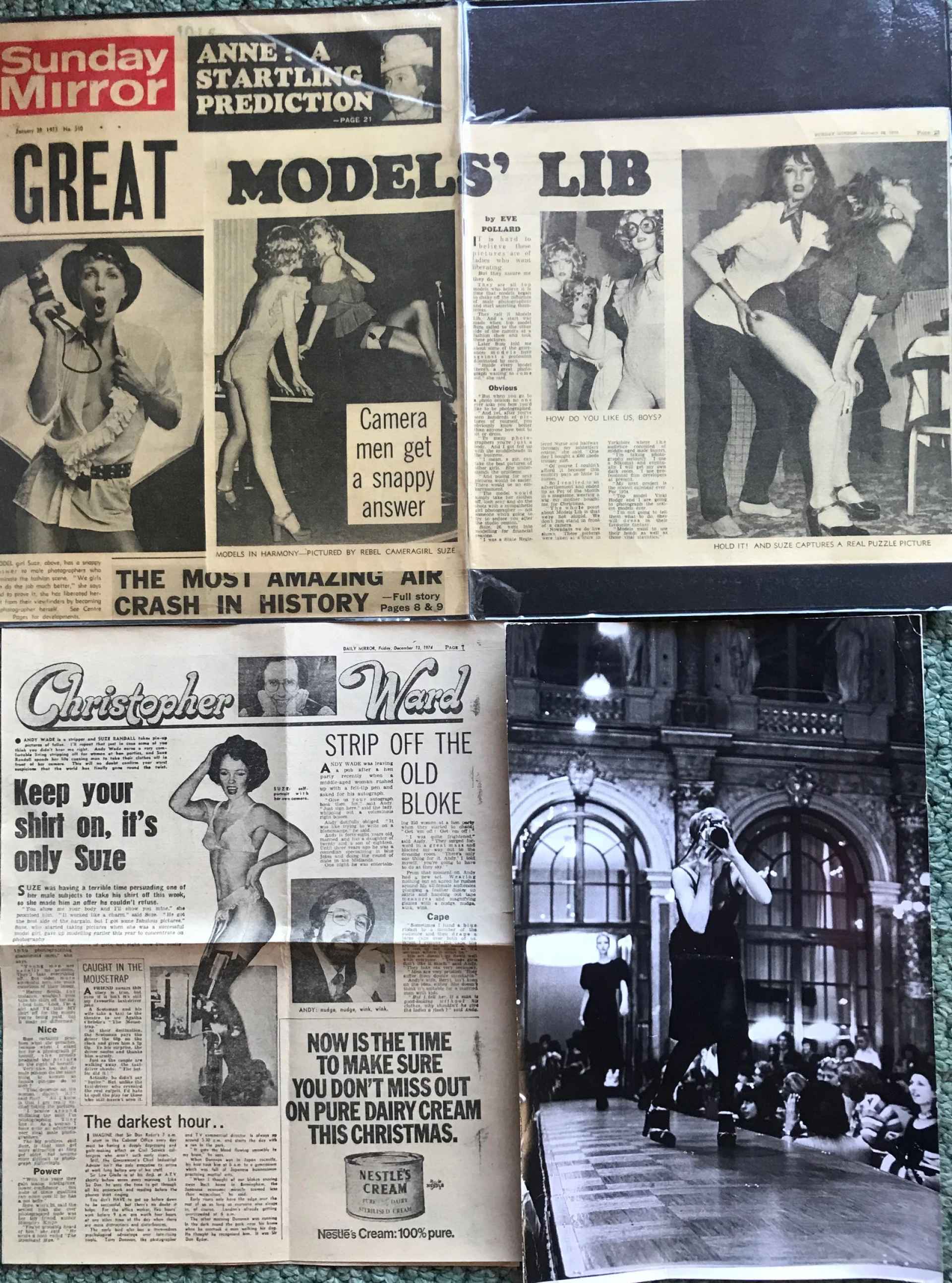 news clippings collage provided courtesy of the Suze Randall Estate