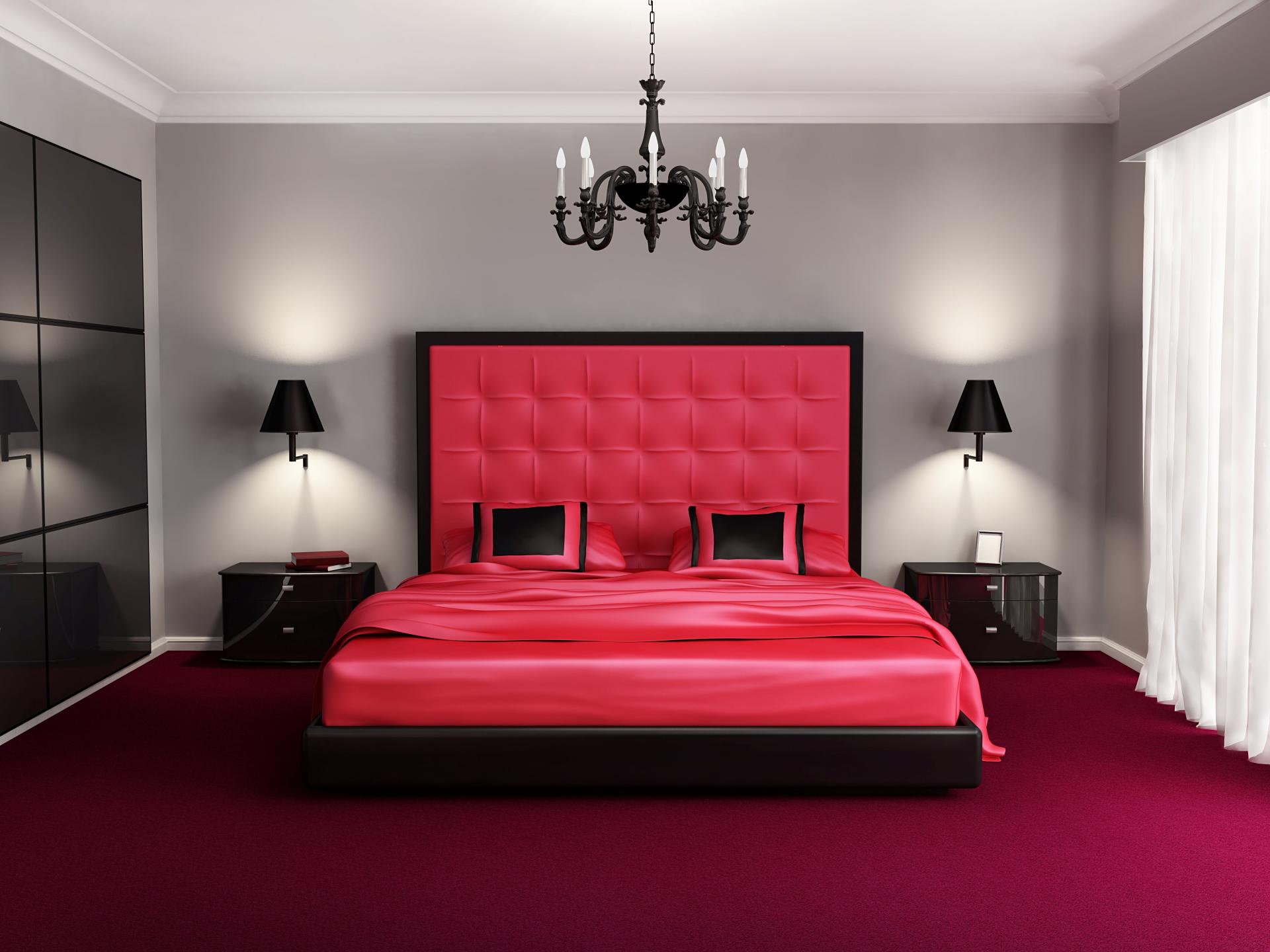 luxurious pink bed in a room with modern furnishings