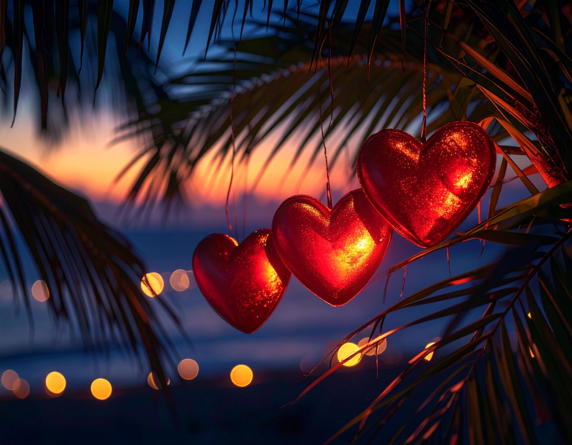 tropical night palm leaves and three hearts tropical night palm leaves and three hearts