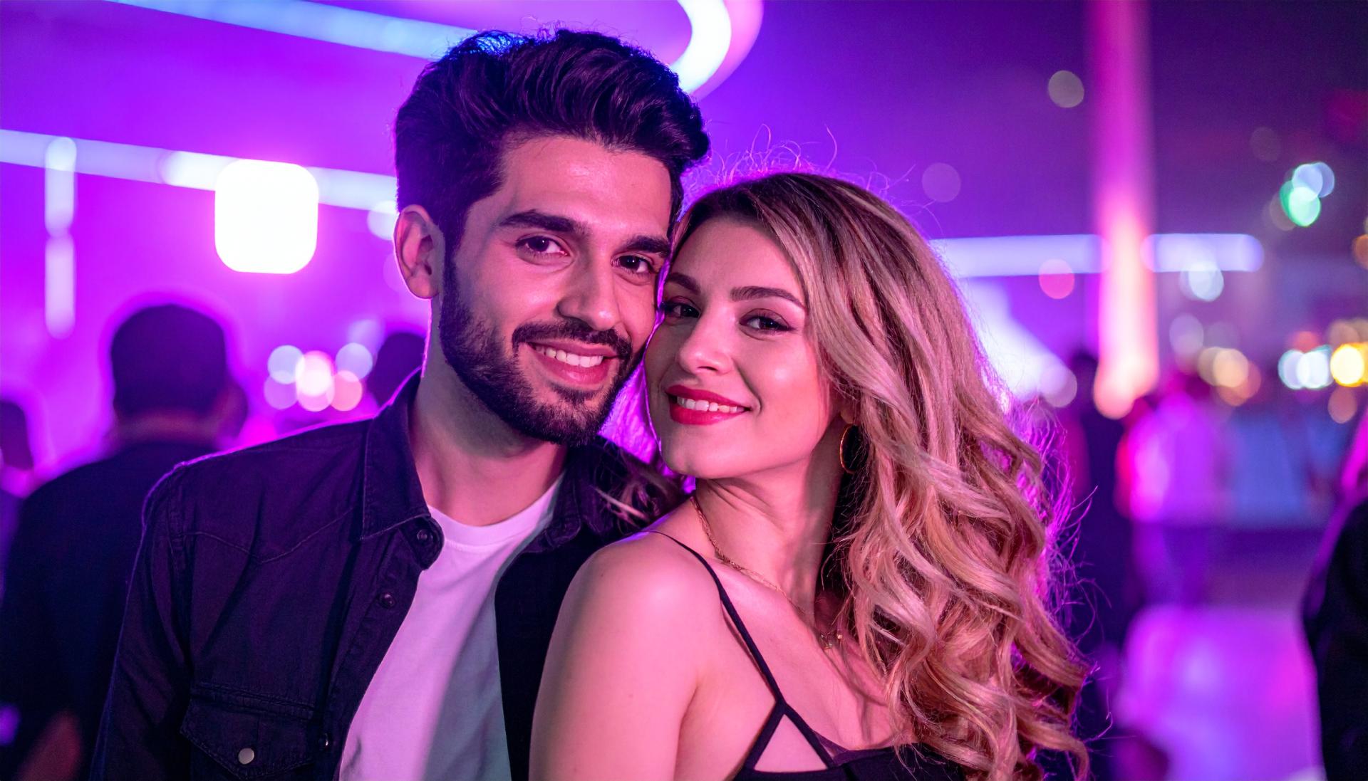 couple at a club with purple lighting