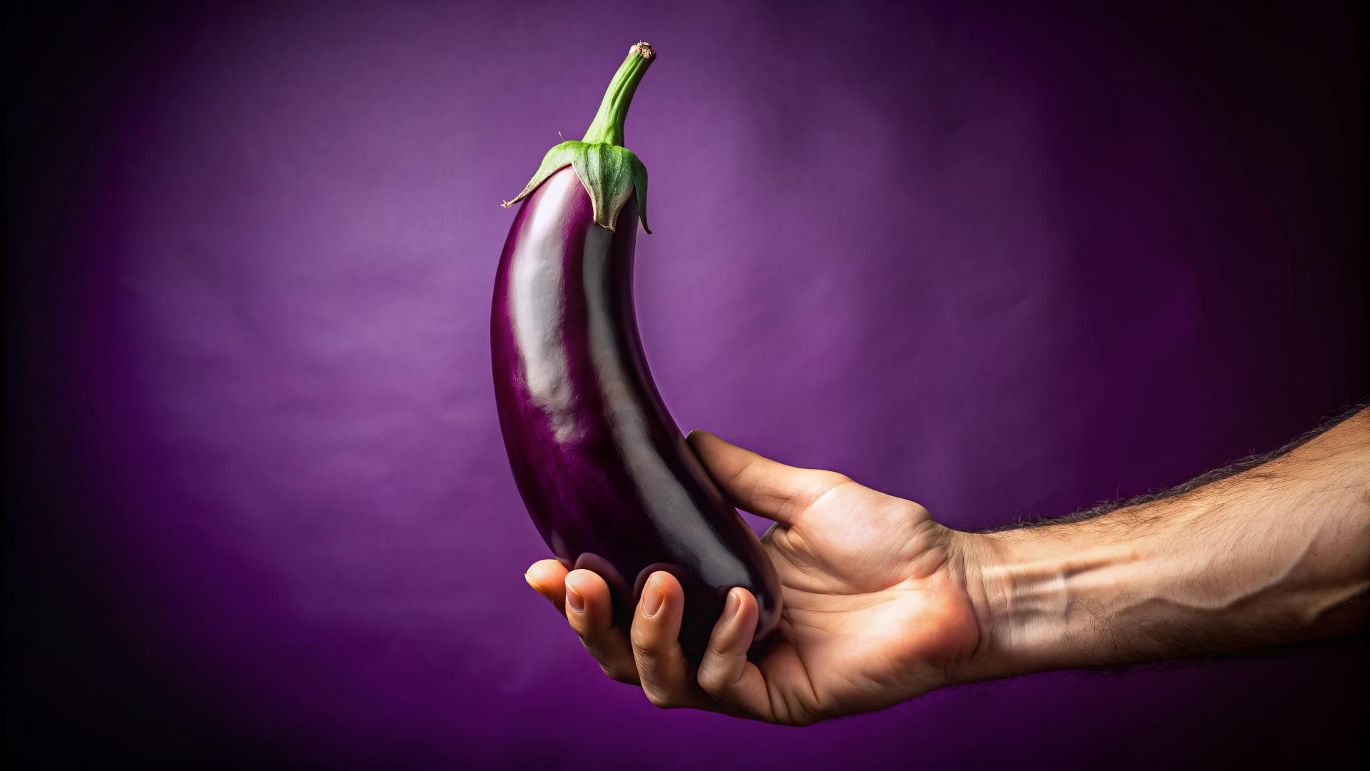 a man holding an eggplant