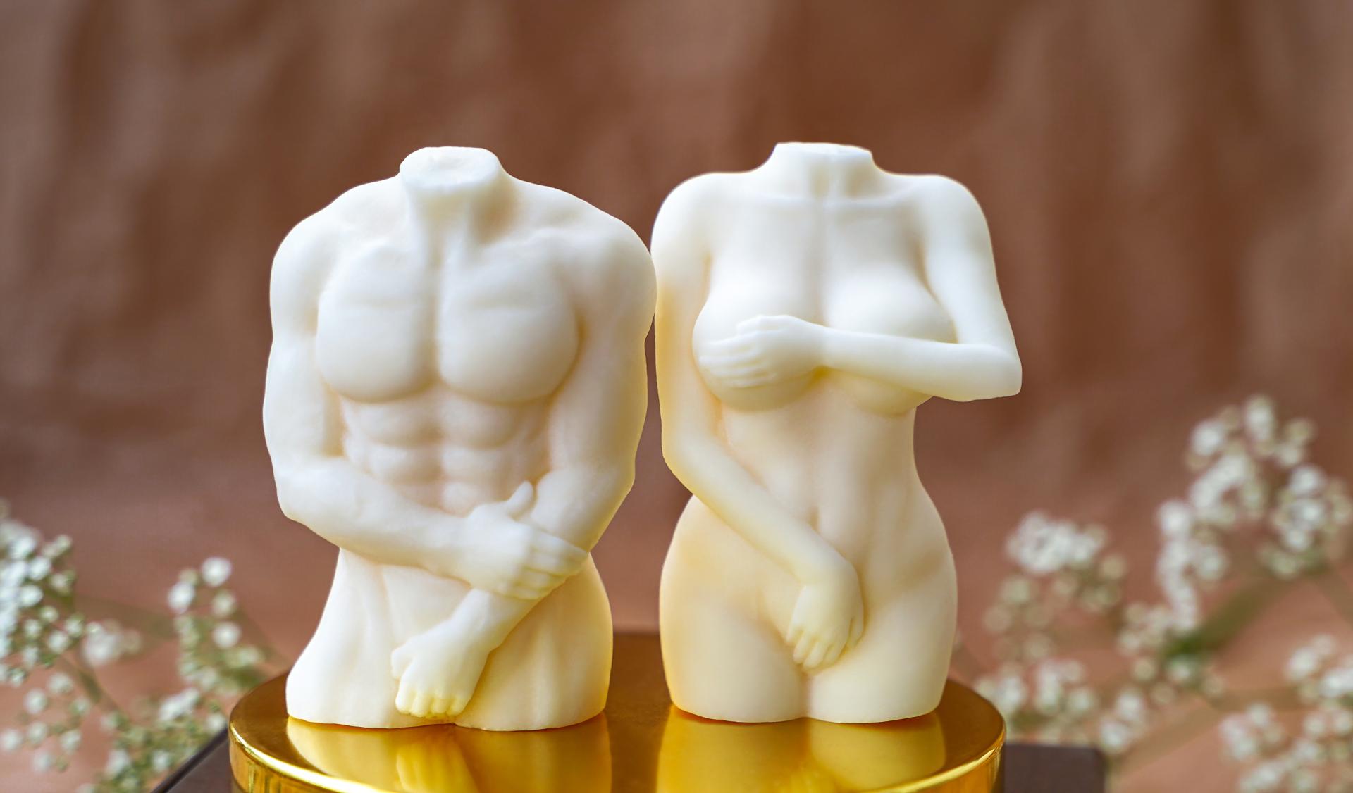 statues of a male and female body