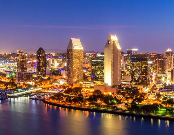 San Diego at night with illuminated lights San Diego at night with illuminated lights