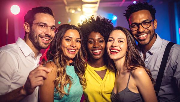 Group of adults having fun at night club Group of adults having fun at night club