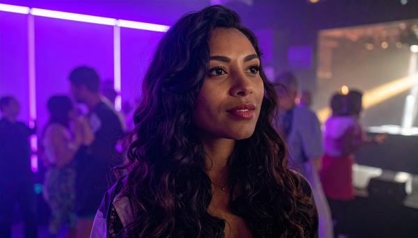 woman in a nightclub with purple lighting