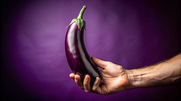 a man holding an eggplant