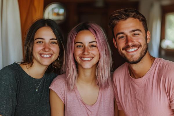 two women and a man next to each other smiling 