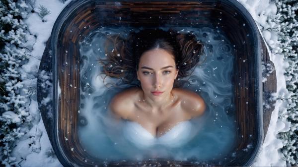 a woman wearing a white bikini top in a jacuzzi 